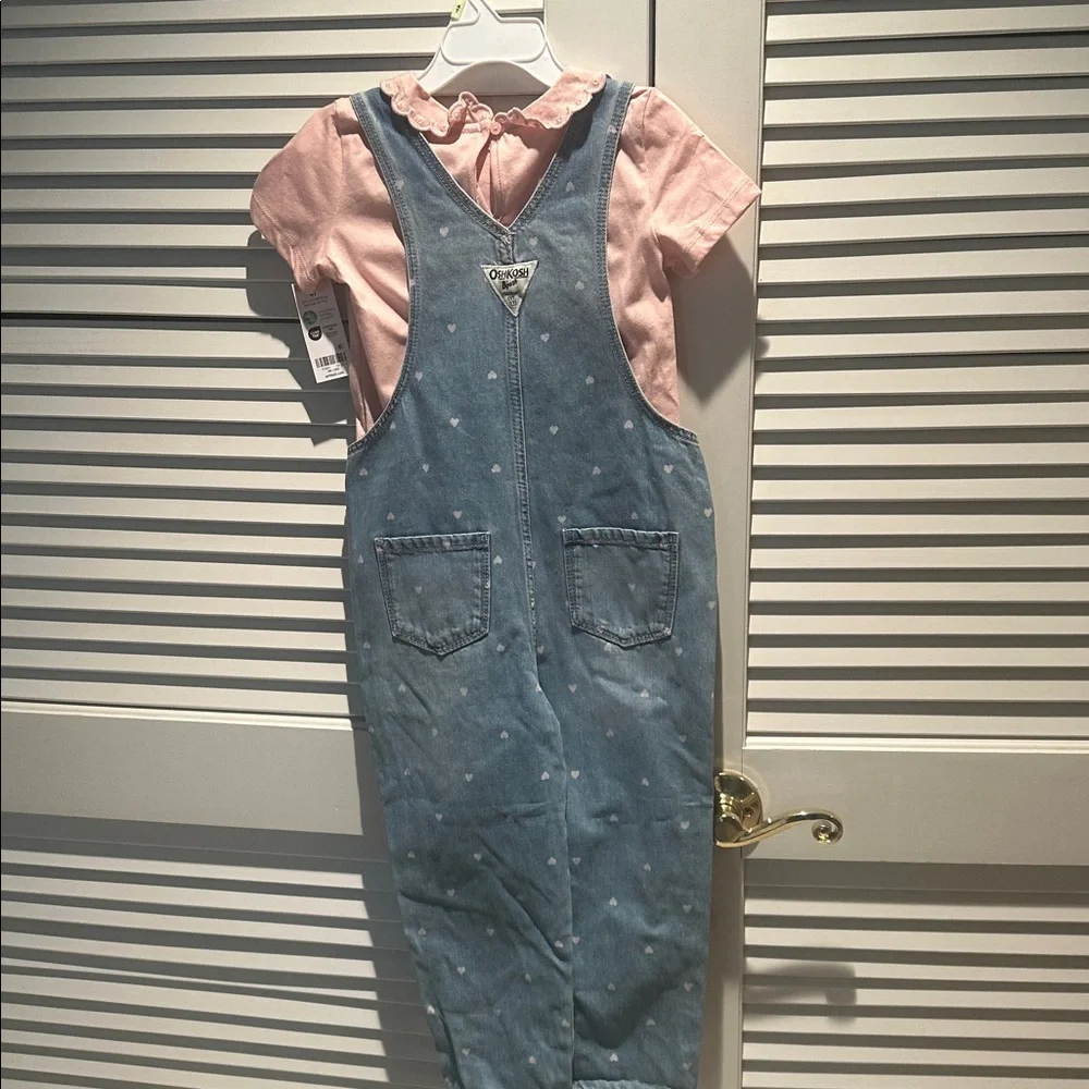 Denim overalls with pink hearts. OshKosh B'gosh 4T